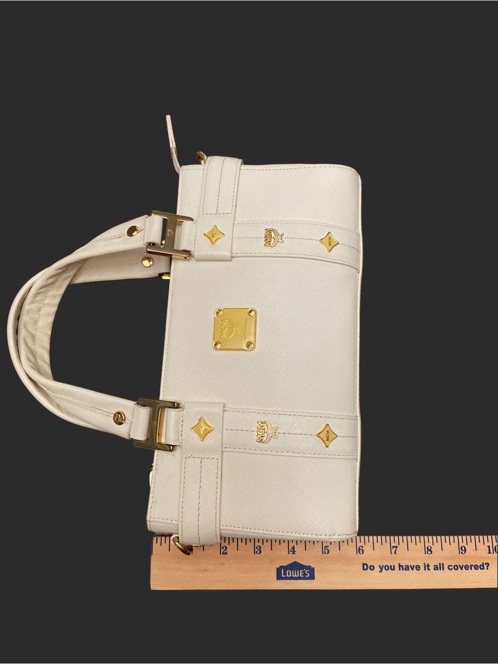 Authentic MCM Ivory Leather Boston Tote / Crossbody with Gold Hardware & Chain - Picture 10 of 16